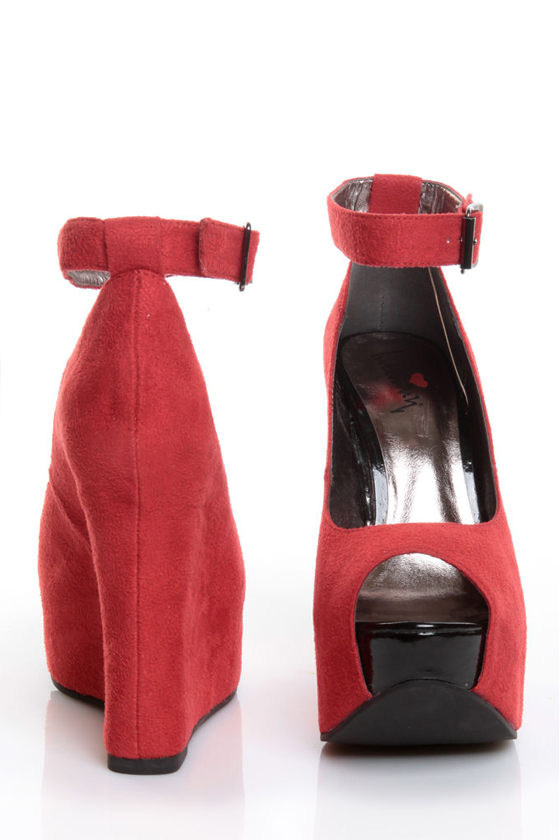 Luichiny Angel Lina Red Peep Toe Super Wedges