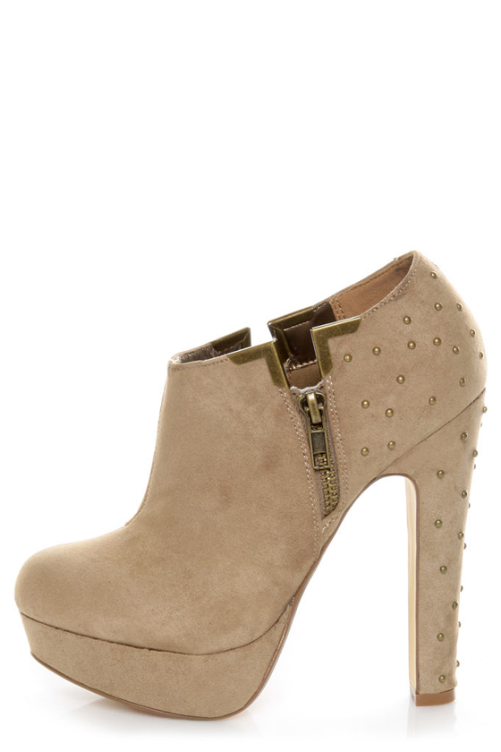 Luichiny I Want It Pebble Taupe Studded Platform Ankle Booties