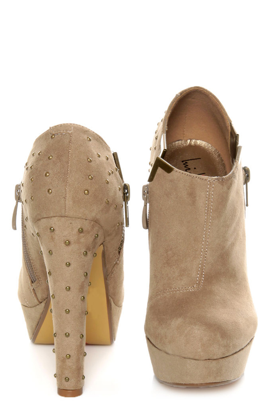 Luichiny I Want It Pebble Taupe Studded Platform Ankle Booties