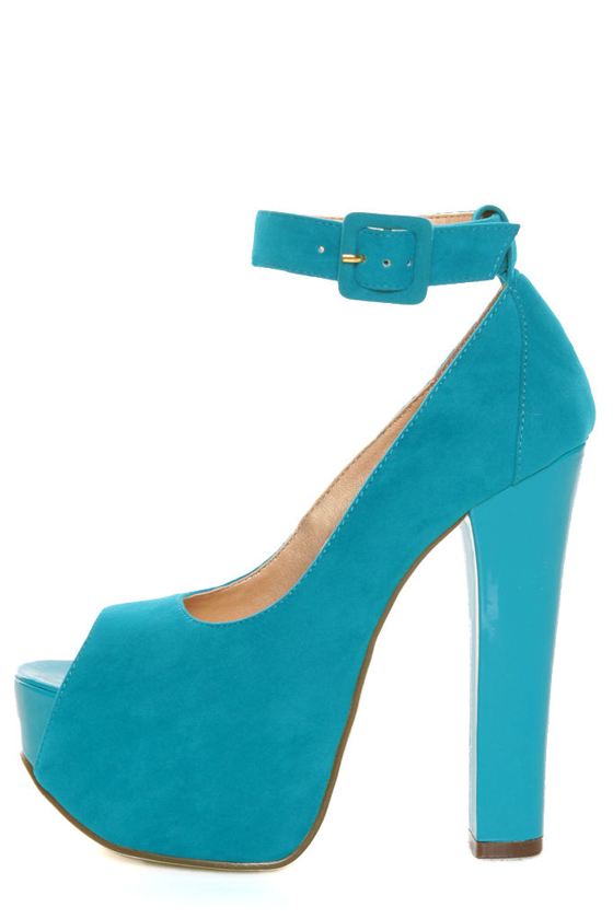 Luichiny More of It Blue Suede Platform Peep Toe Pumps