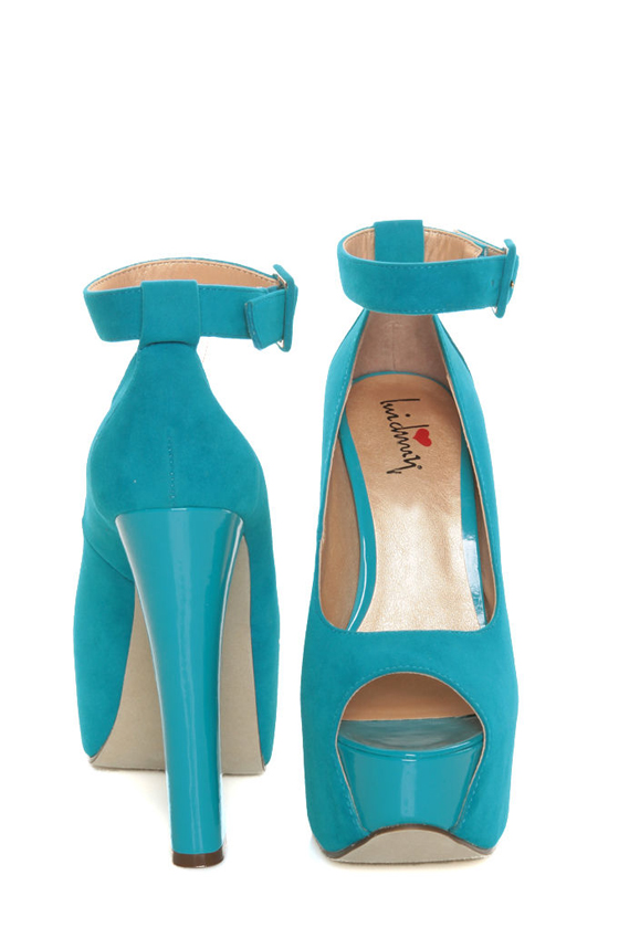 Luichiny More of It Blue Suede Platform Peep Toe Pumps