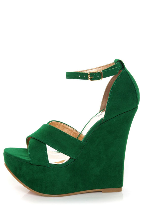 Luichiny Not Enough Green Suede Mega Platform Wedges