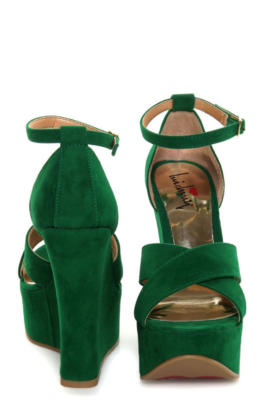 Luichiny Not Enough Green Suede Mega Platform Wedges