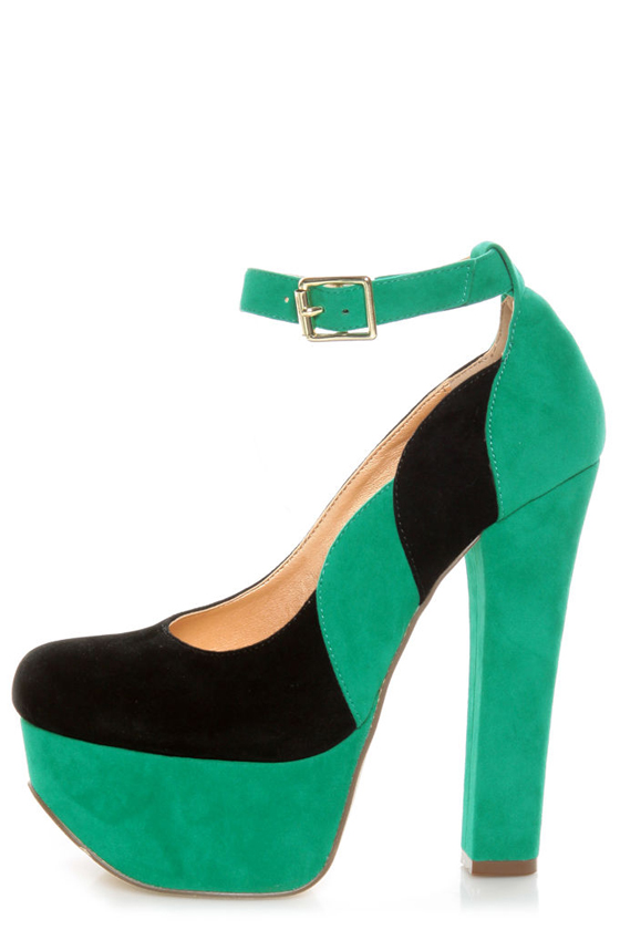 Luichiny Sal Ena Black and Aqua Color Block Platform Heels