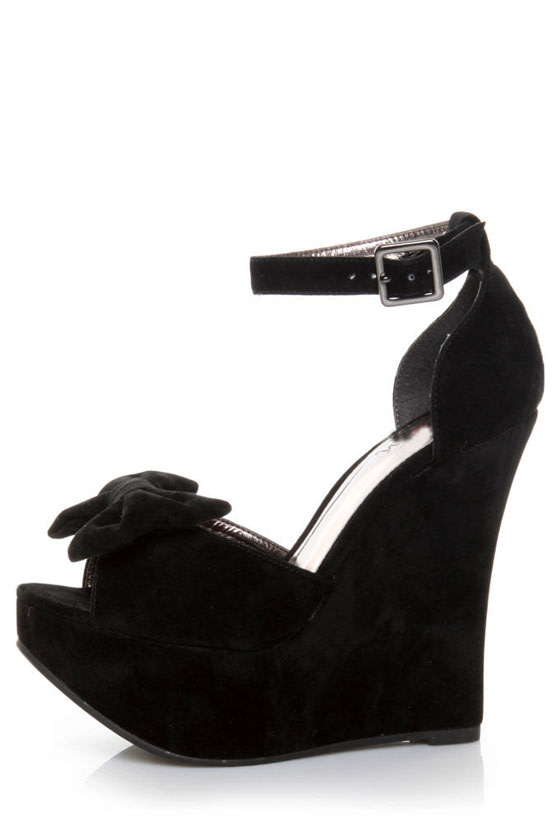 black velvet wedge shoes