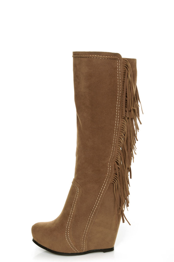 Luichiny Top That Tan Fringe Wedge Boots