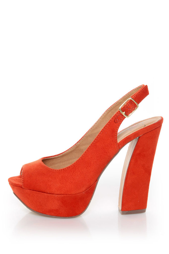My Delicious Fausta Red Peep Toe Slingback Heels