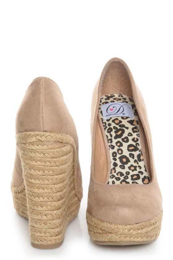 My Delicious Glow Taupe Suede Espadrille Wedges - $29.00