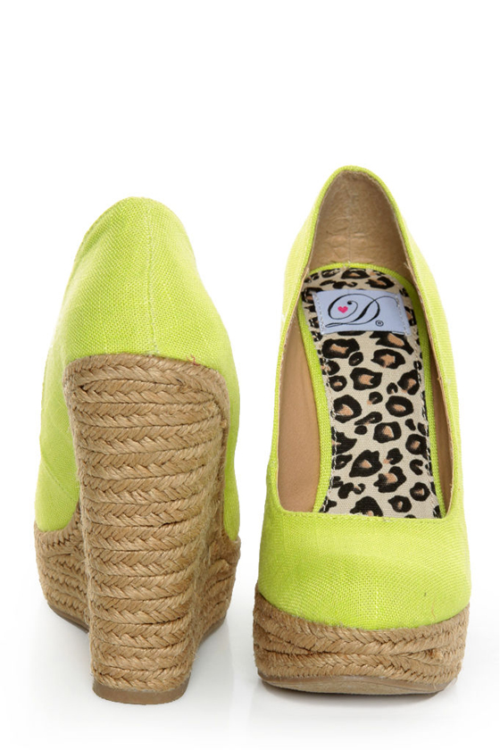 My Delicious Glow Yellow Neon Linen Espadrille Wedges