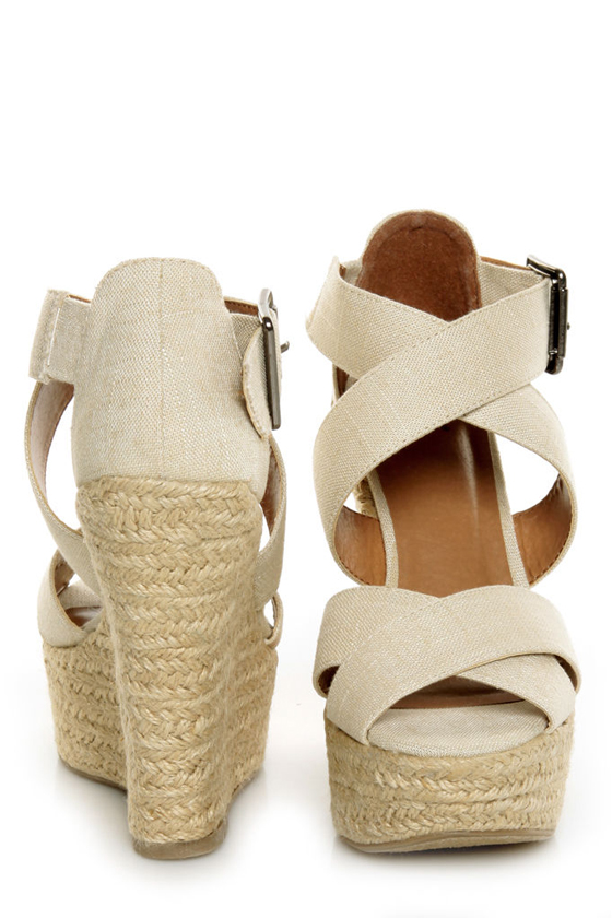 My Delicious Hall Natural Linen Platform Wedges