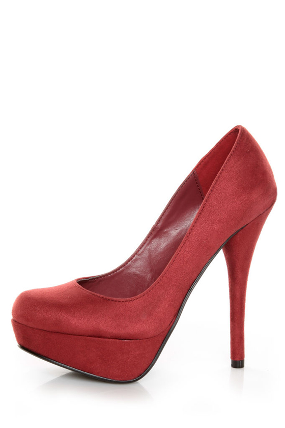 My Delicious Jones Burgundy Suede Platform Pumps