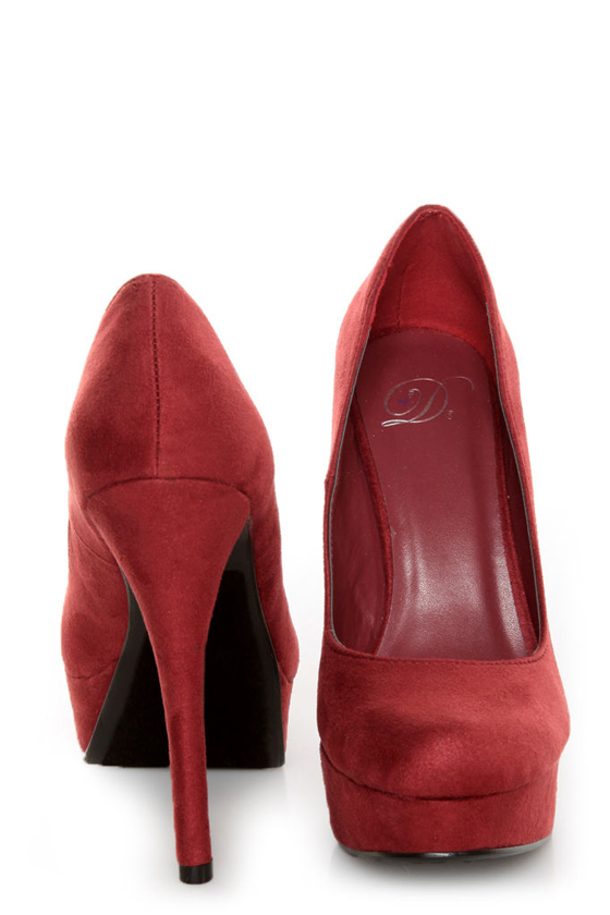 My Delicious Jones Burgundy Suede Platform Pumps