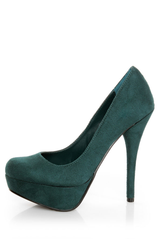 My Delicious Jones Dark Green Suede Platform Pumps