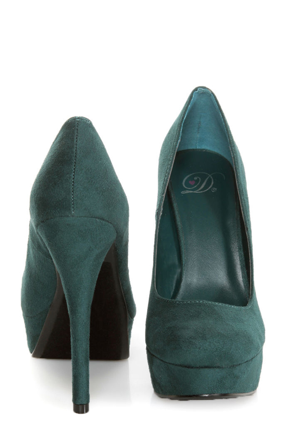 My Delicious Jones Dark Green Suede Platform Pumps