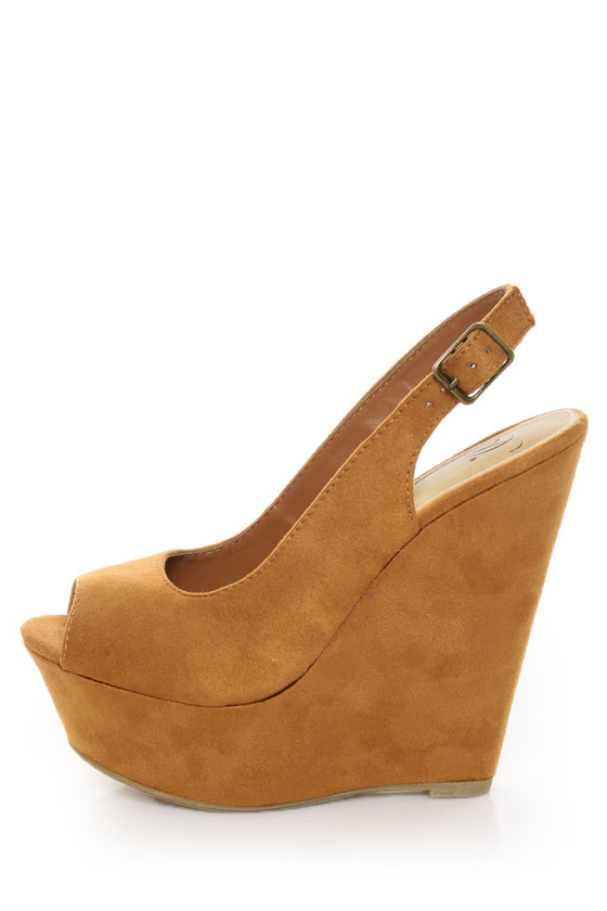 My Delicious Loco Dark Chamois Slingback Platform Wedges