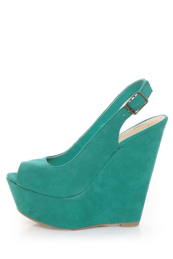 My Delicious Loco Dark Teal Slingback Platform Wedges - $28.00 - Lulus