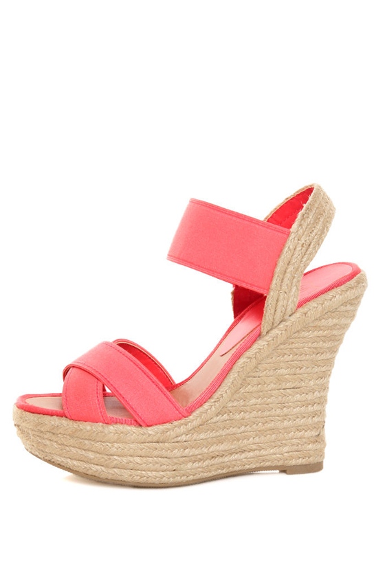 My Delicious Moody Salmon Elastic Espadrille Wedge Sandals