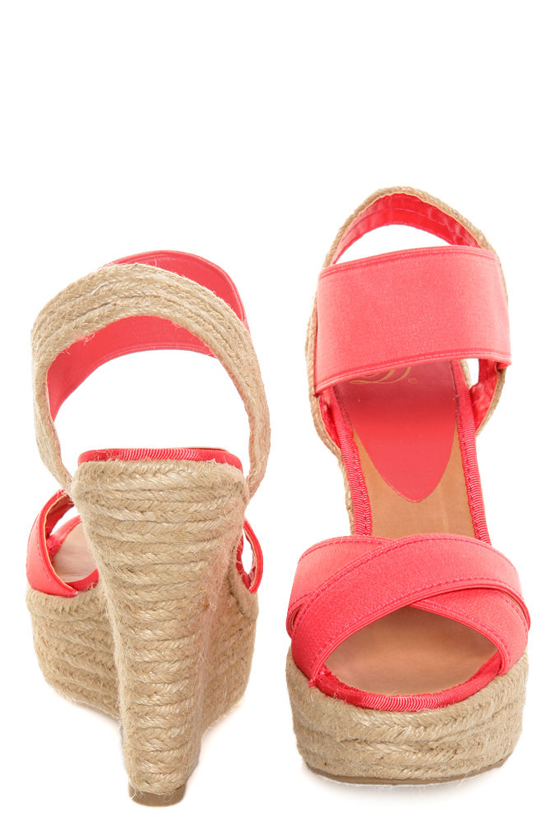 My Delicious Moody Salmon Elastic Espadrille Wedge Sandals