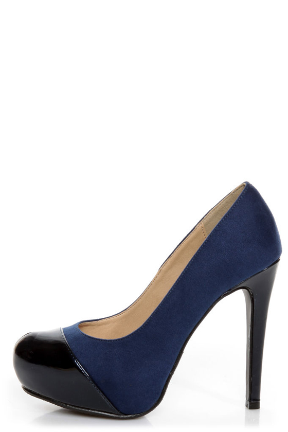 My Delicious Seal Blue Two Tone Cap-Toe Platform Pumps