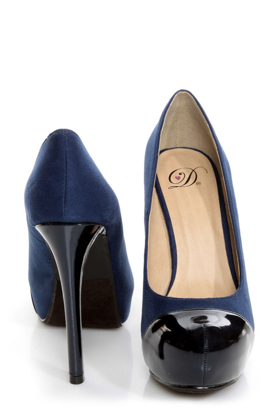 My Delicious Seal Blue Two Tone Cap-Toe Platform Pumps
