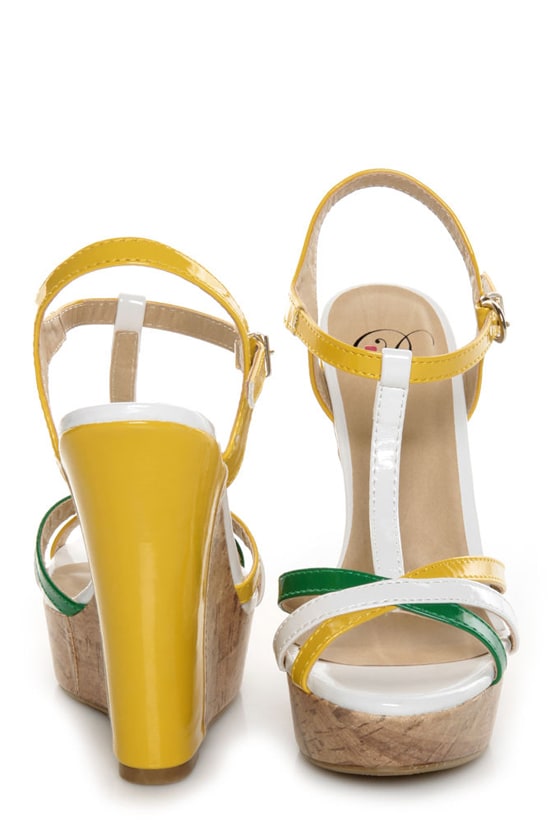 yellow t strap heels