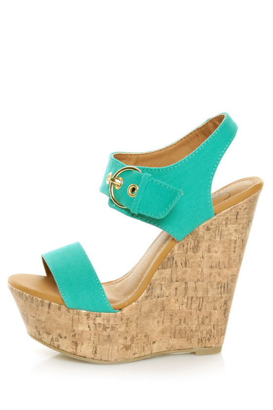 My Delicious Walro Aqua Cotton Platform Wedge Sandals