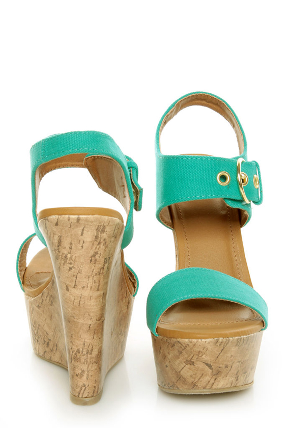 My Delicious Walro Aqua Cotton Platform Wedge Sandals