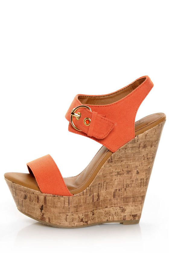 My Delicious Walro Burnt Orange Cotton Platform Wedge Sandals