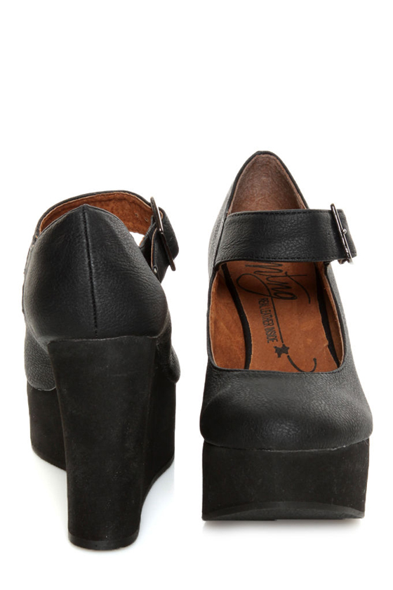 MTNG Alley Paris Black Mary Jane Platform Wedges