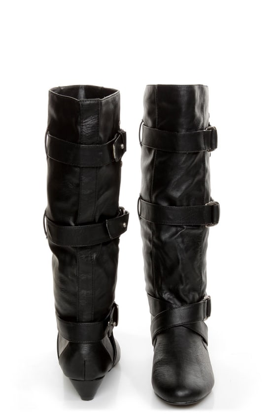 Madden Girl Ilstrate Black Belted Sliver Wedge Boots