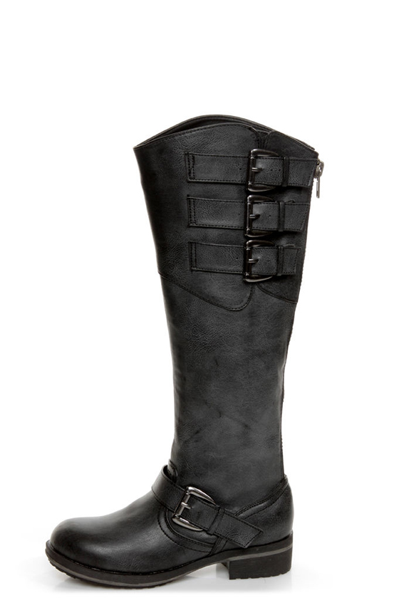 Madden Girl Lundunn Black Paris Belted Riding Boots