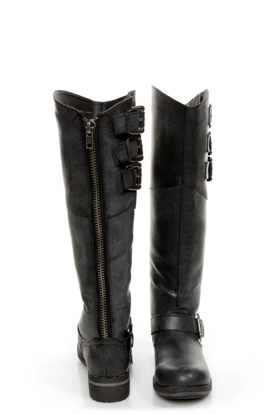 Madden Girl Lundunn Black Paris Belted Riding Boots