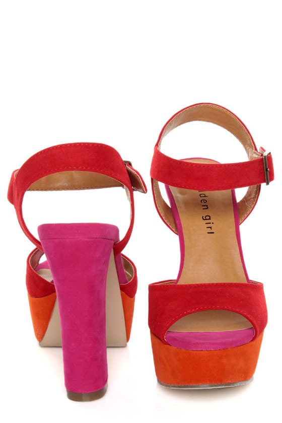 Madden Girl Naughtyy Red Multi Color Block Platform Heels