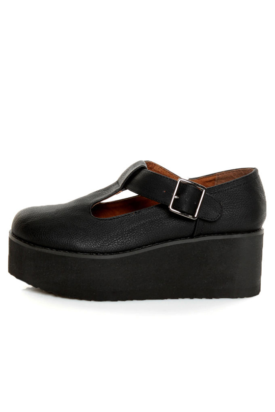 MTNG Petra Paris Black T-Strap Mary Jane Platforms
