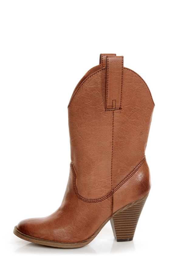 Madden Girl Snappiee Cognac Burnished Cowboy Boots