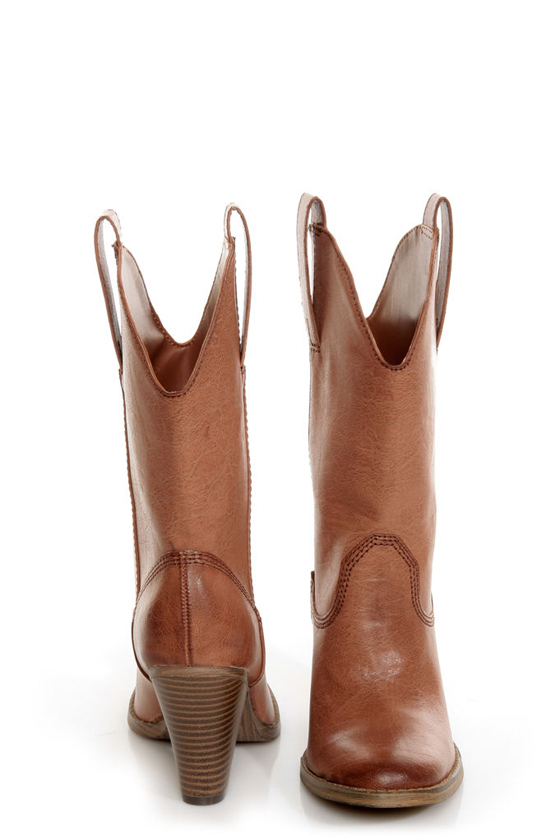 Madden Girl Snappiee Cognac Burnished Cowboy Boots