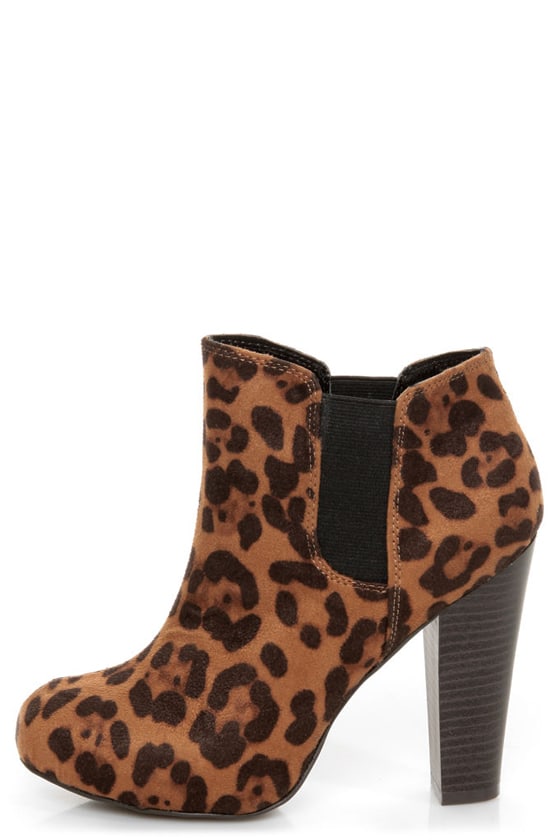leopard print block heel ankle boots