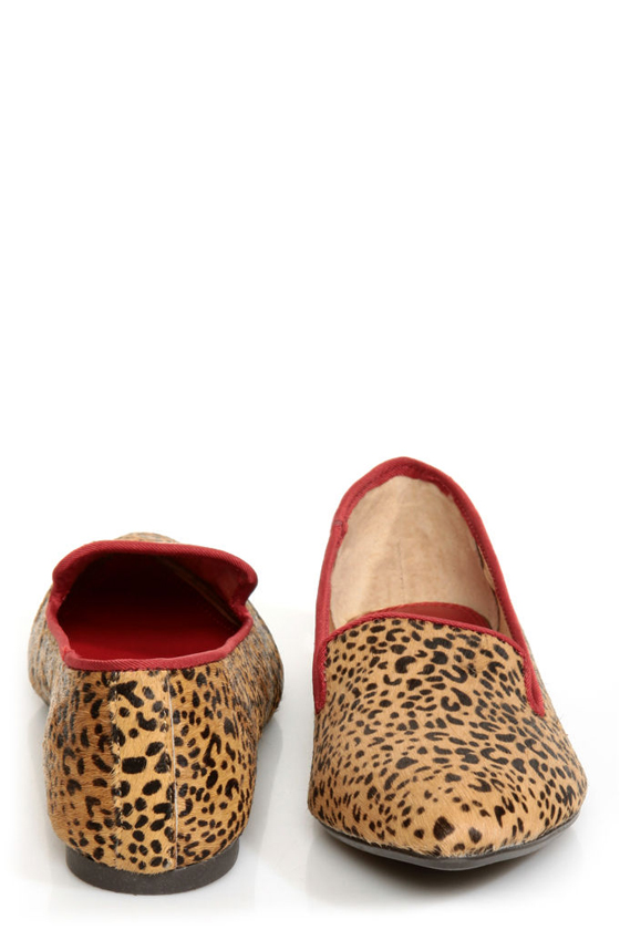 Mia Bardot Leopard Print Pony Fur Pointed Smoking Slipper Flats