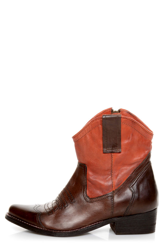 Mia Richwood Brown and Orange Two-Tone Leather Cowboy Boots