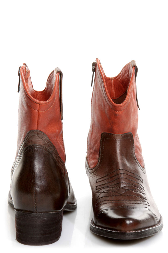 Mia Richwood Brown and Orange Two-Tone Leather Cowboy Boots