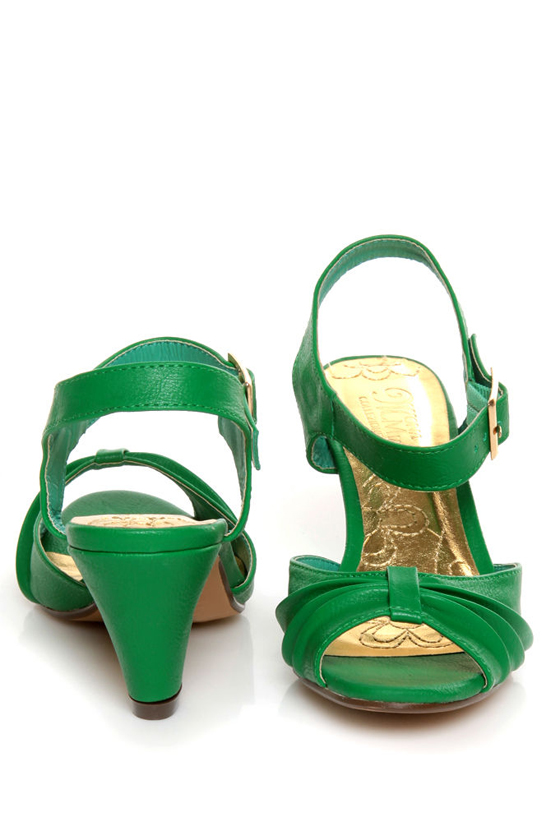 Mona Mia Amparito Green Ruched Peep Toe Kitten Heels