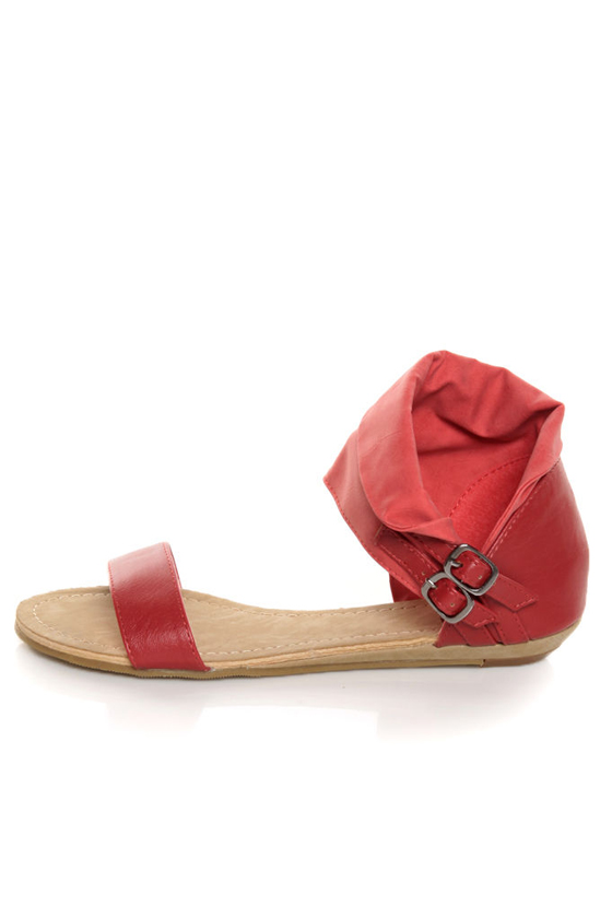 Miss Me Leon 12 Coral and Red Ankle Cuff Sandals