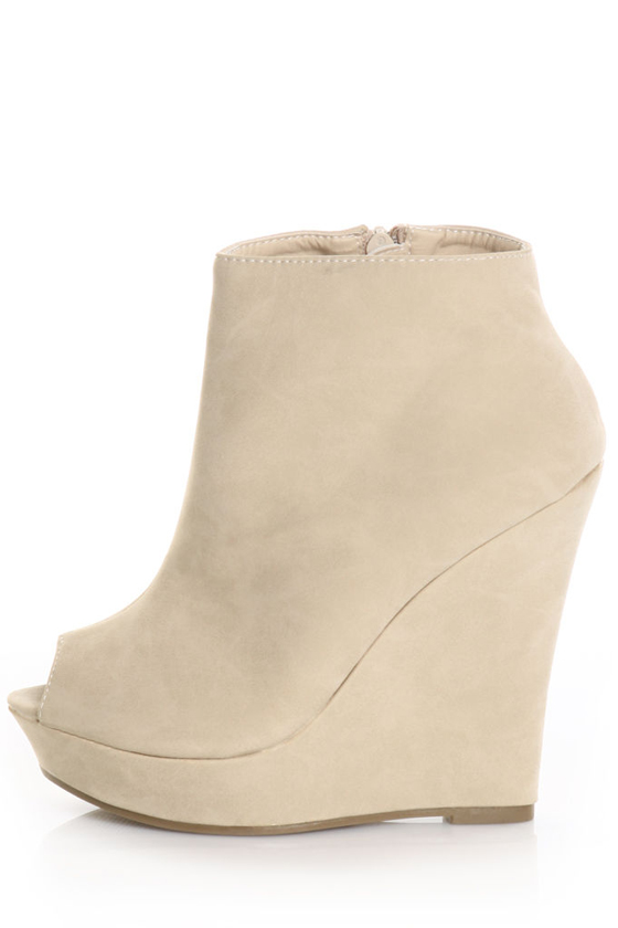 Mona Mia Lilimelia 1 Beige Peep Toe Wedge Booties