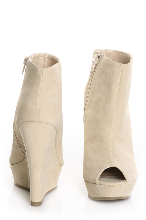 Mona Mia Lilimelia 1 Beige Peep Toe Wedge Booties