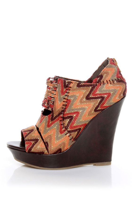 Mona Mia Lori Brown Multi Peekaboo Peep Toe Wedges