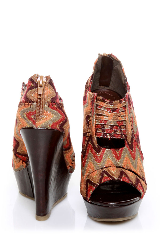 Mona Mia Lori Brown Multi Peekaboo Peep Toe Wedges