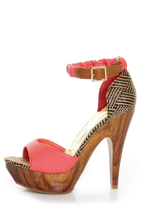 Mona Mia Trinidad Coral, Black & Tan Woven Platform Heels - $46.00 - Lulus