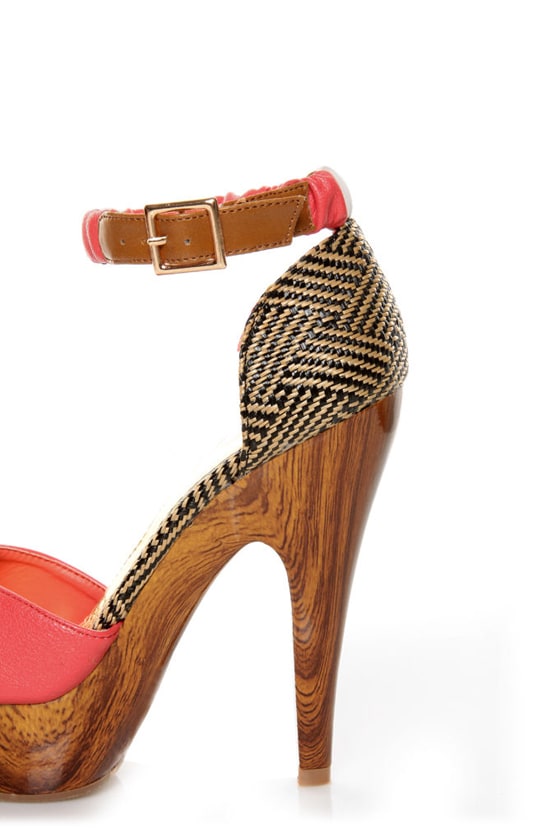 Mona Mia Trinidad Coral, Black & Tan Woven Platform Heels - $46.00