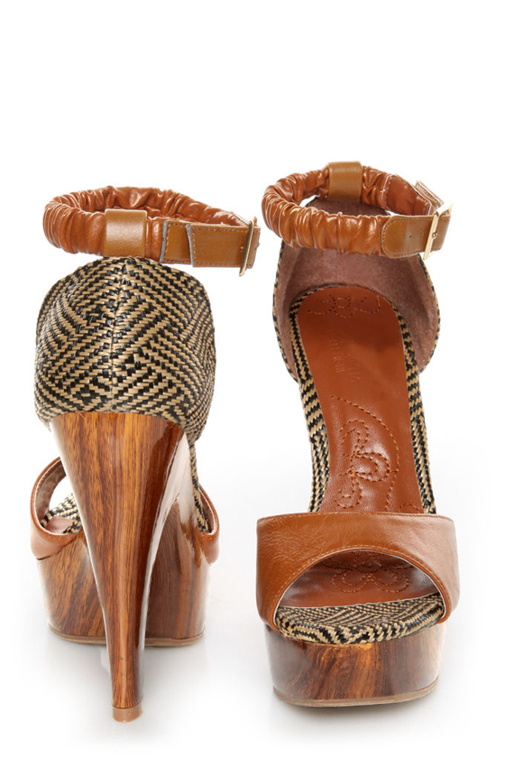 Mona Mia Trinidad Tan Woven Platform Heels
