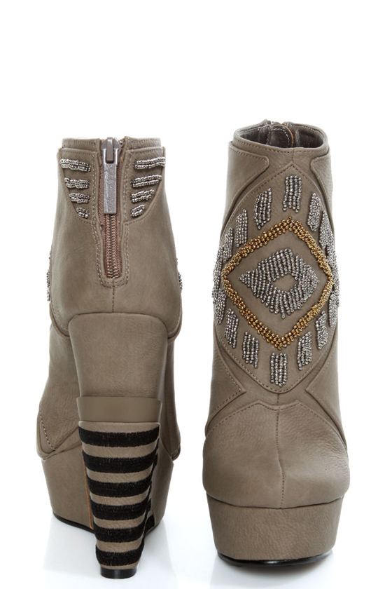 Michael Antonio Studio Cass Taupe Beaded Triple Wedge Booties